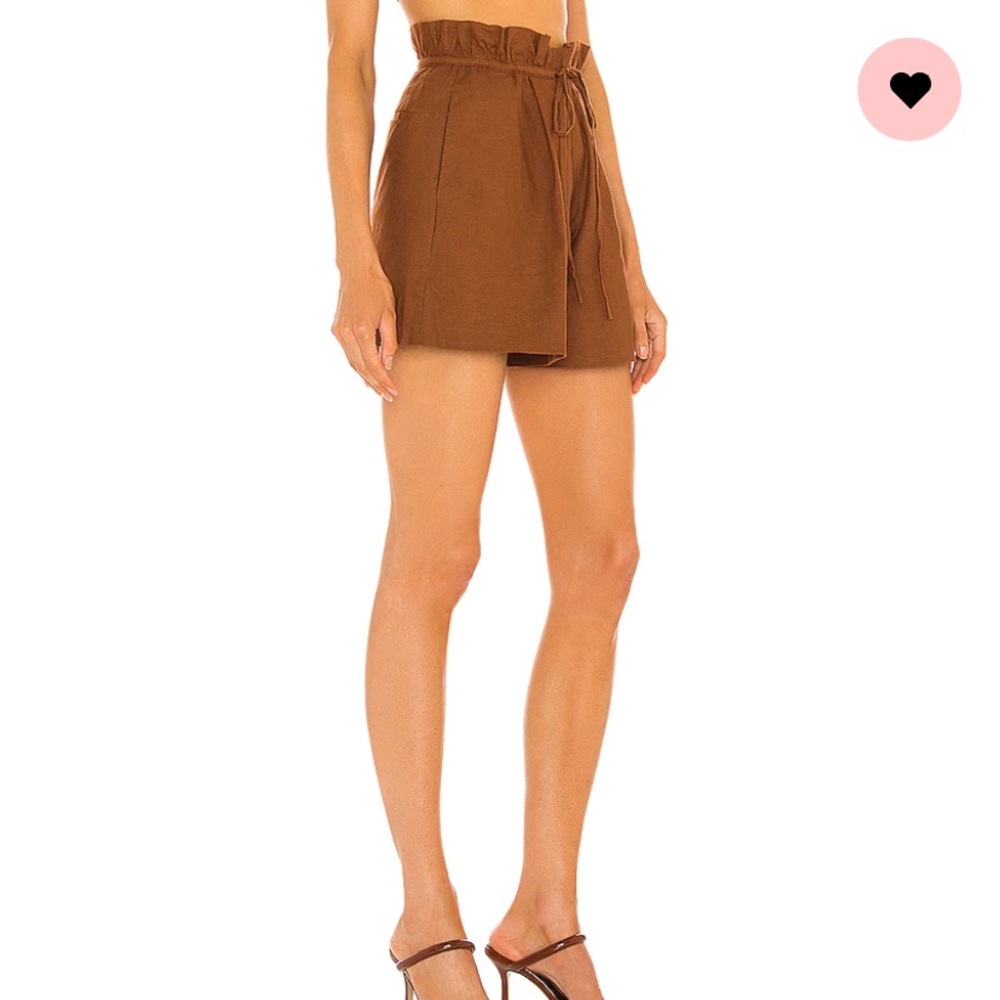 L'Academie High-Waist Paperbag Shorts in Brown - Picture 7 of 9
